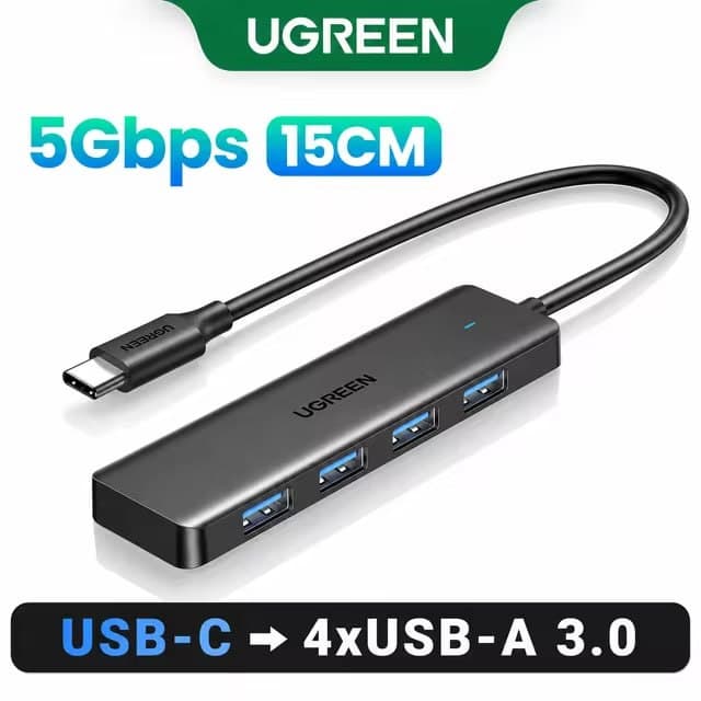 UGREEN USB-хаб USB-A/Type-C, 4хUSB 3.0, 15-100 см