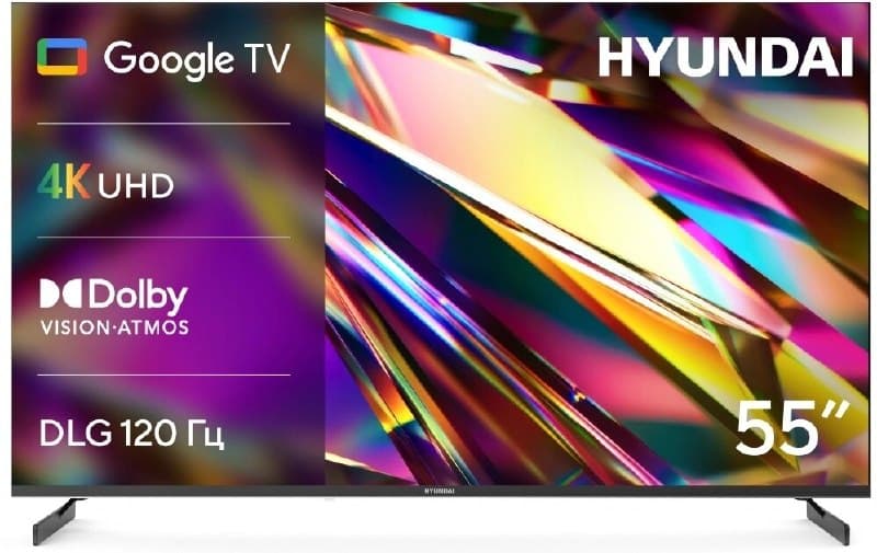 Телевизор LED Hyundai 55 H LED55BU7011 Google TV Frameless Metal черный 4K Ultra HD 60Hz MEMC DVB T DVB T2 DVB C DVB S DVB S2 USB WiFi Smart TV