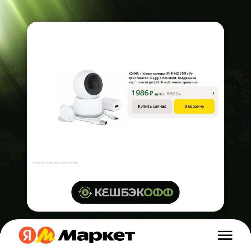 Умная камера Wi-Fi HD 360 c Яндекс Алисой, Goggle Assistant, поддержка карт памяти до 256Гб и облачное хранение