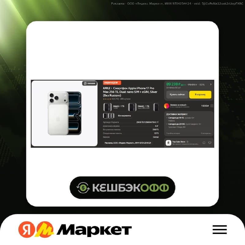 Смартфон Apple iPhone 17 Pro Max, 256 ГБ, Silver