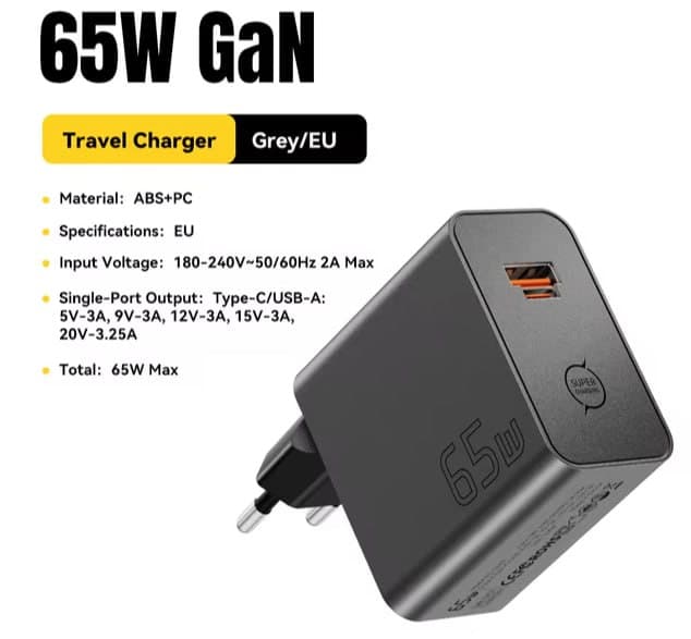 Зарядное устройство Essager GaN 65 Вт, USB-A + Type-C
